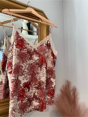 Little Moon Red & Pink Floral Lace-Trim Camisole Top